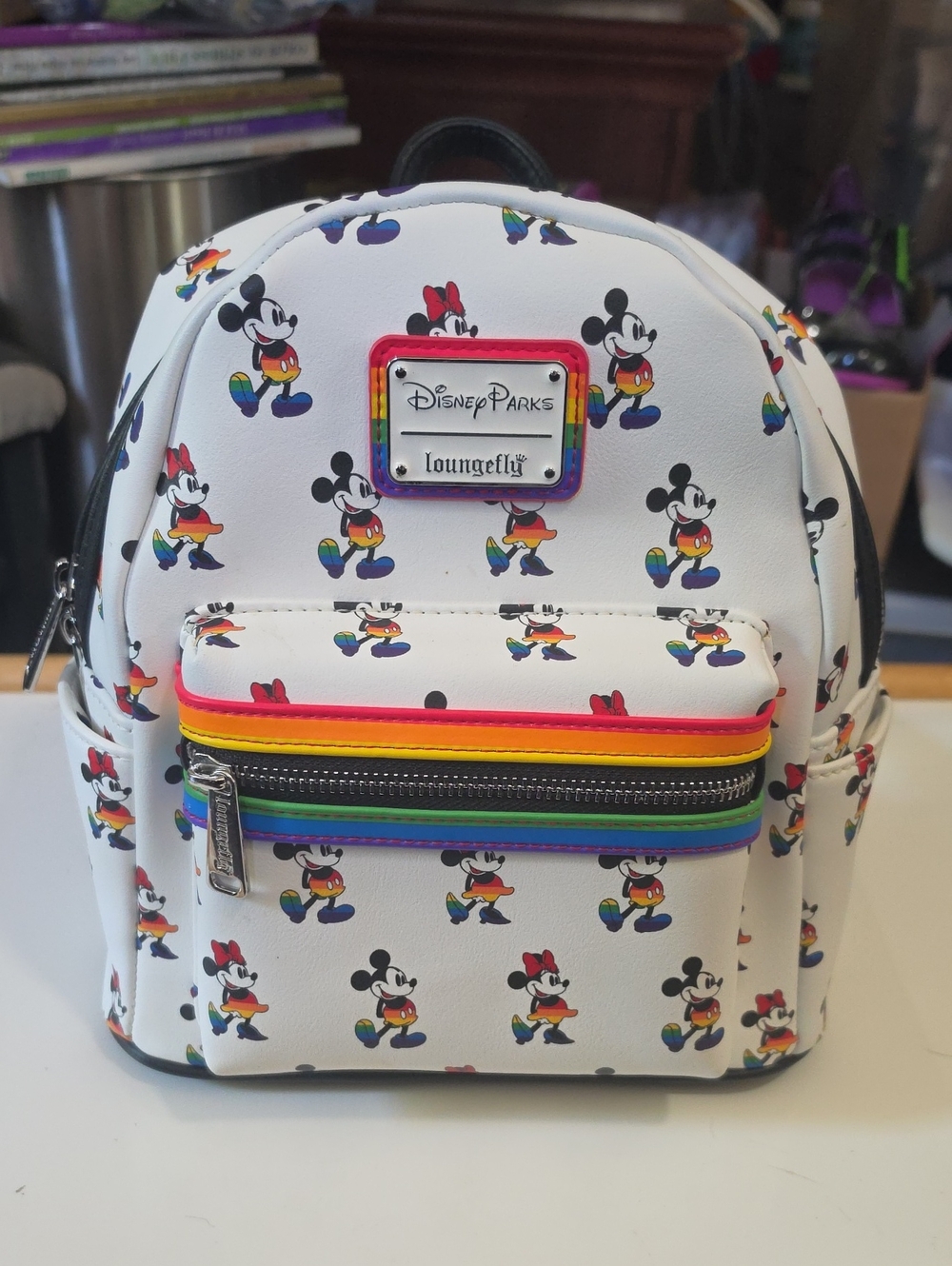 Loungefly White Rainbow Mickey & Minnie Mini Backpack